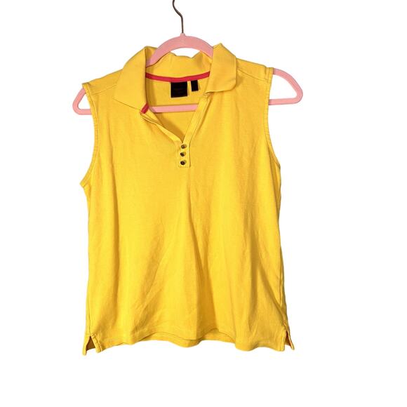 Rafaella Studio Polo Tank Top Butter Yellow Petite Medium Hot Pink taping Ribbed - Picture 1 of 9
